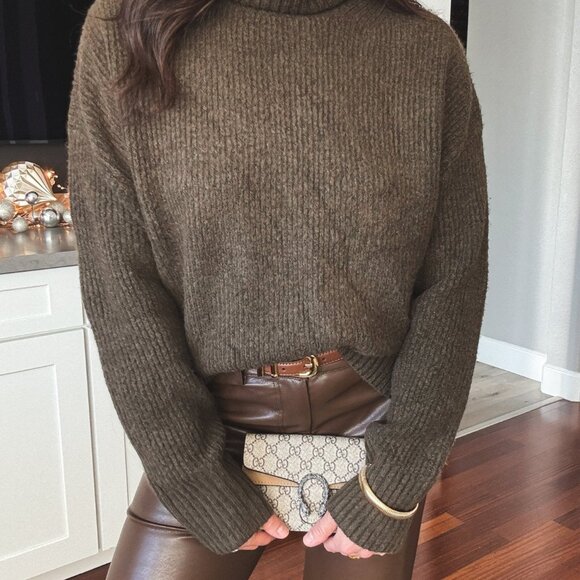 Women's Dark Olive Turtleneck Knit Sweater Top | Sage The Label | Green - Picture 3 of 11